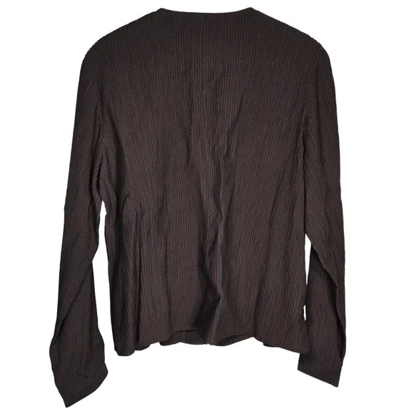 Eileen Fisher Brown Textured Pintuck Crinkle Zip‎ Front Cardigan Jacket Women L - Picture 2 of 8